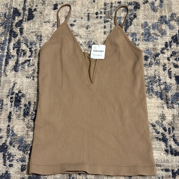 Dynamite Tops - Dynamite Brown Fitted Camisole with V-Cut Neckline